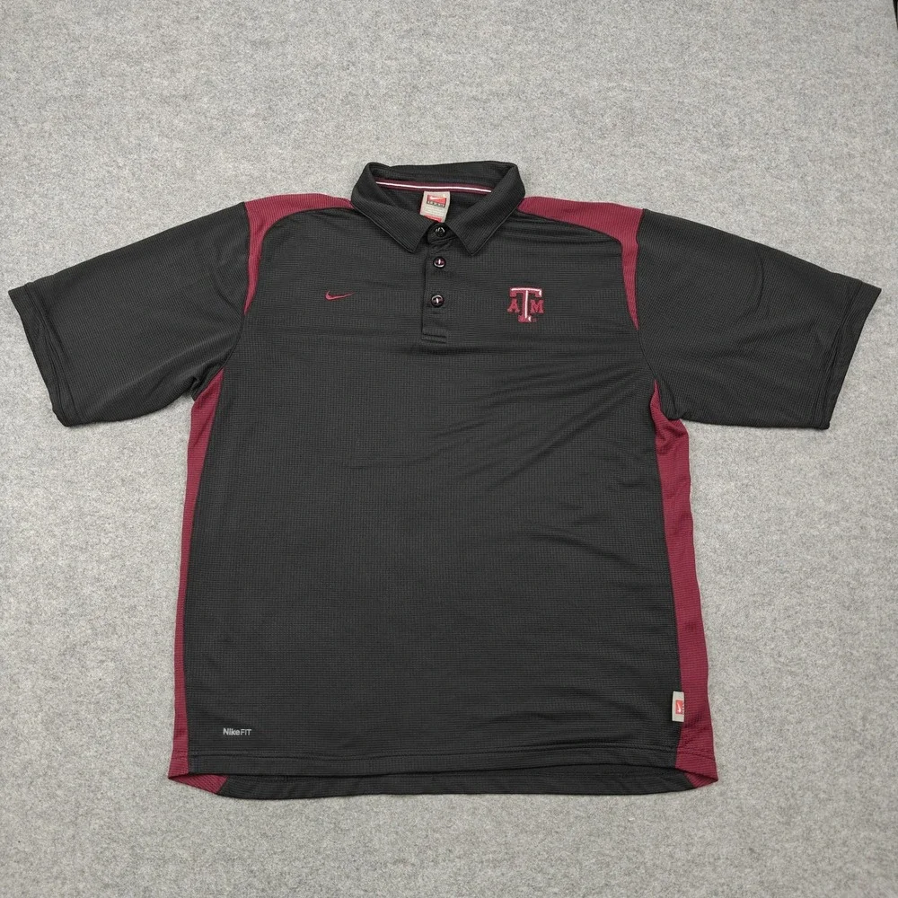 Texas A&M Aggies Polo Shirt Mens Large Black NCAA Football Nike Short Sleeve‎